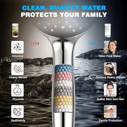 Rainfall Shower Head With Handheld Combo, Adjustable Drivse Filtered Shower Heads with Handheld Spray Combo, One-piece High Pressure, Built-in Magnetic Docking and Power Jets