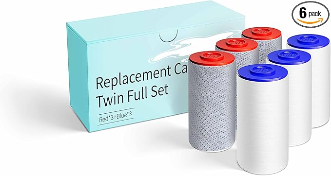 Replacement Filters for Weddell Duo Shower System - High-Performance Removal of Chlorine, PFAS, Contaminants | Promotes Skin & Hair Wellness (3Blue+3Red)