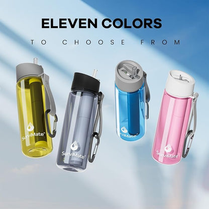 SurviMate 5-Stage 0.01μm Ultra-Filtration Filtered Water Bottle, BPA-Free Material, NSF/ANSI 42 Certified, Portable Water Filter Bottle for Survival, Camping, Hiking, and Emergency Use