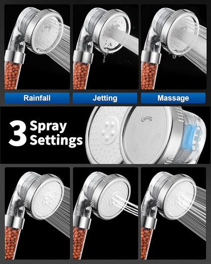 Luxsego Filtered Shower Head for Hard Water, High Pressure 3 Modes Shower Heads with Handheld Spray, Water Softener Showerhead Set with Mineral Beads to Remove Chlorine & Fluoride for Dry Hair & Skin