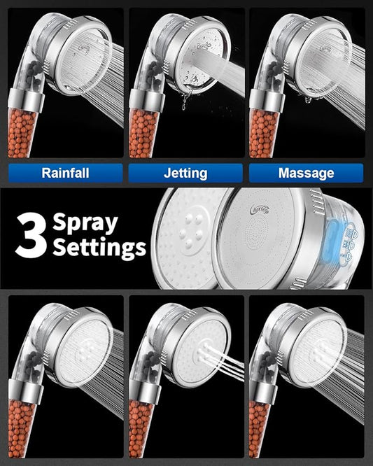 Luxsego Filtered Shower Head for Hard Water, High Pressure 3 Modes Shower Heads with Handheld Spray, Water Softener Showerhead Set with Mineral Beads to Remove Chlorine & Fluoride for Dry Hair & Skin