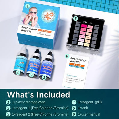 Dr.Tim.Wang 3 Way Pool Test Kit - Hot Tub and Spa Water Chemical Test Kit for Chlorine(Bromine) and pH Test
