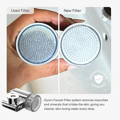Qure Skincare Bathroom Sink Filter Water Faucet for Skin, Reduces 99% Chlorine and Heavy Metals, Skin Hydration in 4 Weeks, Reduces Build-Up, Balances pH, Softer Skin & Hair - Silver