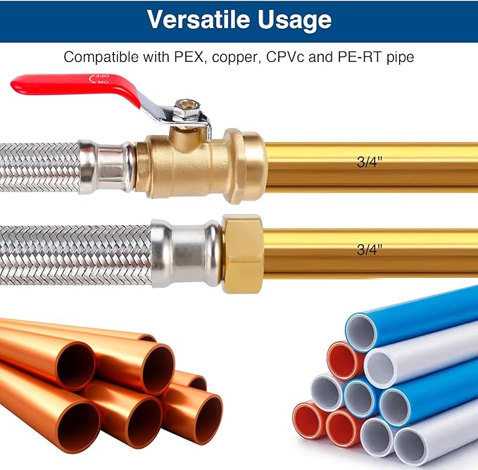 Heavy Duty 24" Braided Stainless Steel Hot Water Heater Hose – 3/4 Inch FIP x 3/4 Inch Ball Valve, Push-to-Connect Brass Fitting