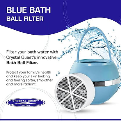 Crystal Quest Bath Ball Filter for Tub Faucet, Bathtub Water Filter, BPA-Free Bathtub Filter, Removes Chlorine, Lead & Impurities, Improves Skin, Hair & Nails, with Extra Cartridge - Blue