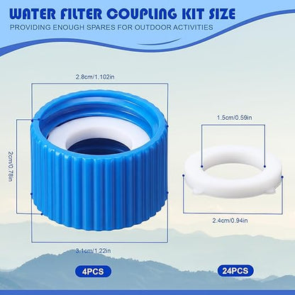 Gerrii 4 Pcs Water Filter Coupling Kit Compatible with SP150, 28 mm Threaded Filtration Couplings for Standard Plastic Bottles, Cleaning Couplers with Gasket Seals for Hiking, Camping (Blue)