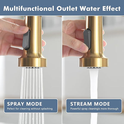 GIMILI Kitchen Faucet with Pull Down Sprayer Single Hole Stainless Steel Sink Faucet, Suitable for Farmhouses, RV, Laundry Room, Outdoor, and Campers. Llave para fregadero de cocina Black and Gold