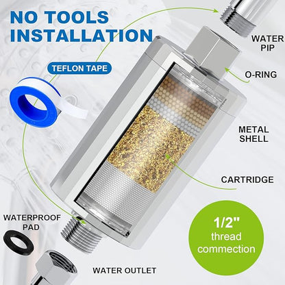 ALL METAL Shower Head Filter – KDF 55 Shower Filter Vitamin C E&A for Hard Water, High Pressure Universal Shower Water Filters to Reduce Toxic Chemicals, Chlorine and Heavy Metals,Chrome