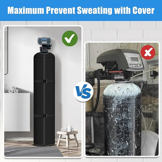 Water Softener Tank Jacket, 3mm Neoprene Water Softener Cover Insulated All-Weather Protection, Heavy Duty Tank Cover to Prevent Sweating, 12''D x 52''H- Black