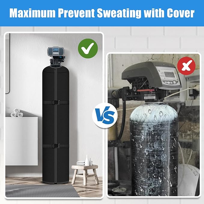 Water Softener Tank Jacket, 3mm Neoprene Water Softener Cover Insulated, Heavy Duty Tank Cover to Prevent Sweating, 10''D x 54''H- Black