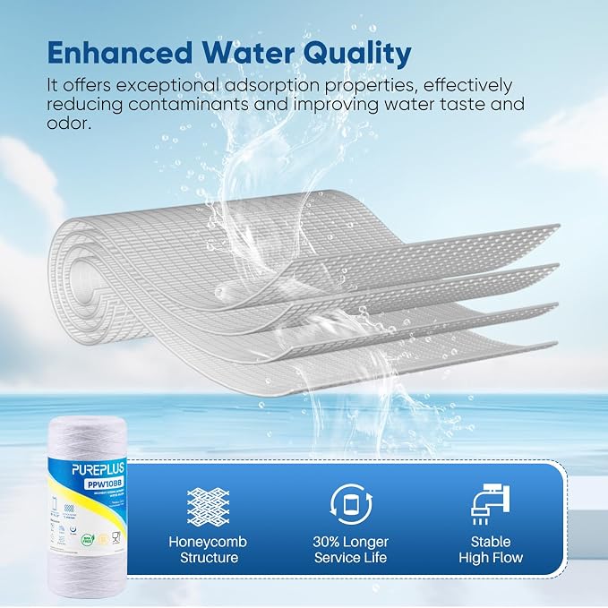 PUREPLUS 1 Micron 10 x 4.5 Whole House String Wound Sediment Filter for Well Water, Replacement Cartridge for 84637, WPX5BB97P, PC10, CW5-BBS, 355215-45, 3Pack