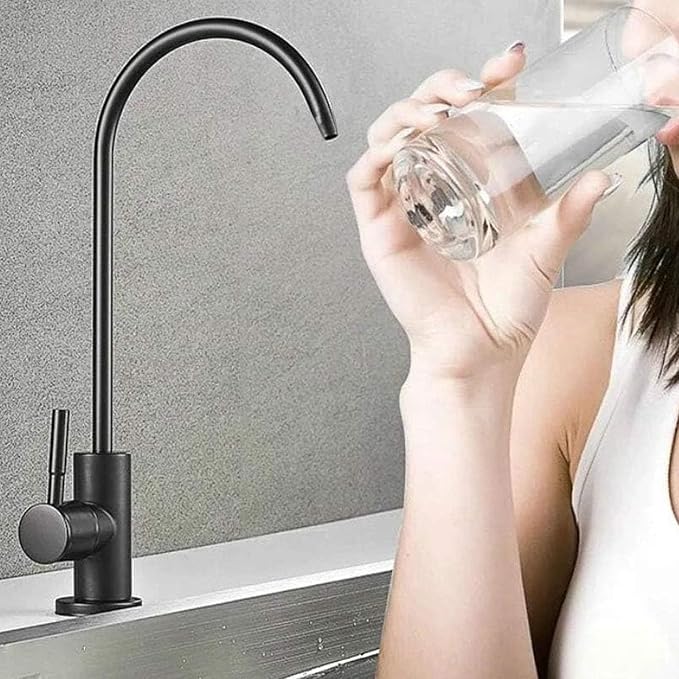Black Drinking Water Faucet, Non-Air-Gap Beverage Faucet for Kitchen Sink | 360° Rotation Spout RO Faucet, SUS304 Stainless Steel Pure Water Filter Faucet for Reverse Osmosis Water Purify System