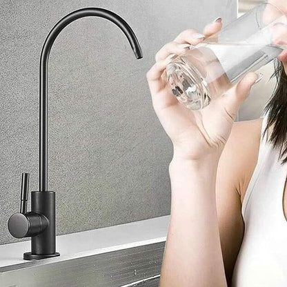 Black Drinking Water Faucet, Non-Air-Gap Beverage Faucet for Kitchen Sink | 360° Rotation Spout RO Faucet, SUS304 Stainless Steel Pure Water Filter Faucet for Reverse Osmosis Water Purify System