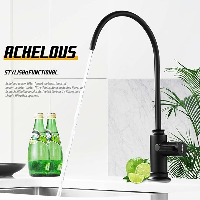 Achelous Matte Black Kitchen Water Filter Faucet,Stainless Steel Lead-Free Drinking Water Faucet Fits Reverse Osmosis Units or Filtration System in Non-Air Gap