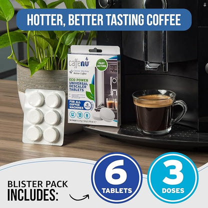 Caffenu Descaling Tablets Pack of 6. Coffee Machine Descaler Tablets. Compatible with Jura, Mellita, Siemens, Phillips and Saeco. Remove Limescale & Build-up. Complete the Barista Kit