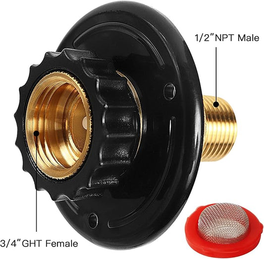 RV Water Inlet Replacement City Water Fill Inlet Flange Brass RV City Water Inlet with Check Valve 1/2" NPT Male City Water Fill Flange City Water Hookup for Camper Trailer Marine Motorhome,Black