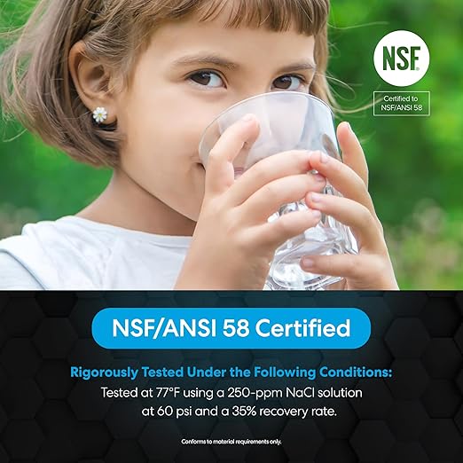 Brio Reverse Osmosis Membrane for Residential RO Water Filtration Systems, 50 GPD, 1.8" x 12", Certified NSF/ANSI 58, In-Line Style for Undersink RO Systems, 2000L Capacity, Universal Fit