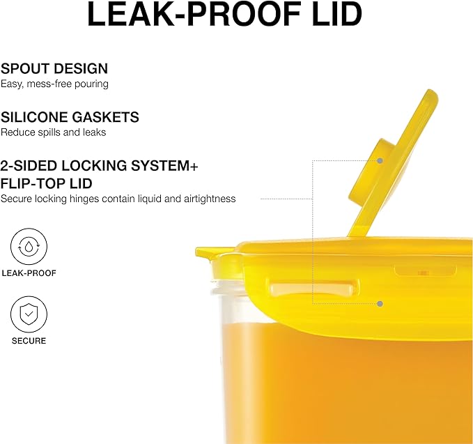 LocknLock Aqua Fridge Door Water Jug | Clear Pitcher | BPA Free Plastic Pitcher with Lid | 2 Quart Pitcher with Lid for Water, Juice, Tea & More Beverages, Yellow