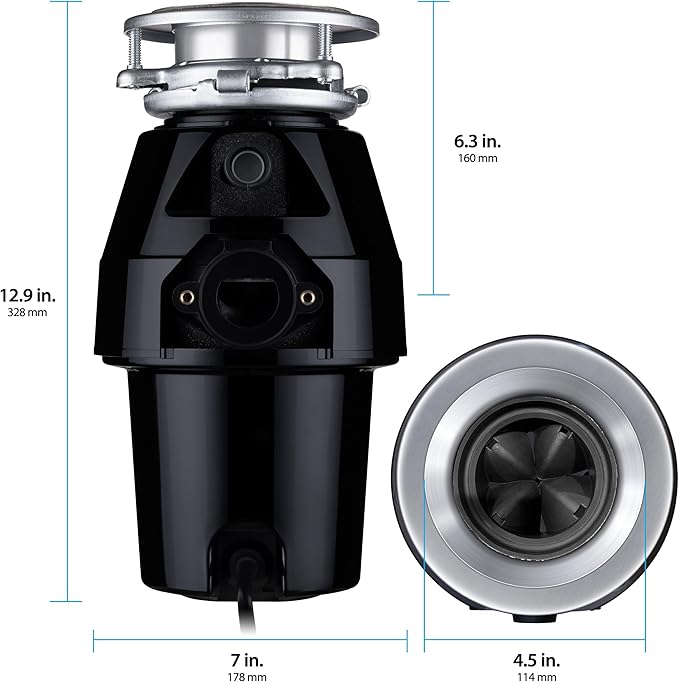 Waste Maid 10-US-WM-258-3B Garbage Disposal Anti-Jam Stainless Steel Food Waste Grinding System, 1/2 HP Mid Duty, Black