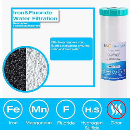 H&G Lifestyles 4.5" x 20" 3 Stage Whole House Water Filter Replacement set with Iron & Manganese Reducing Cartridges, GAC KDF, PP Cutton Cartridges,Compatible with DGD-5005-20, WGB32BM,EP20-BB,FP25B