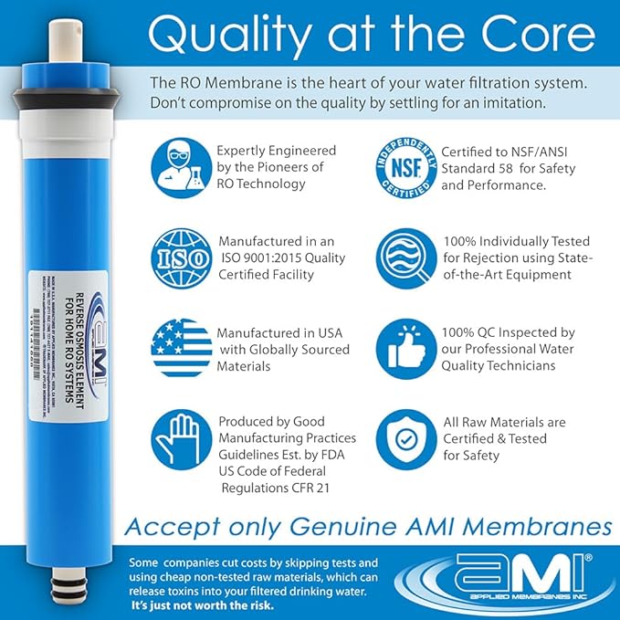 APPLIED MEMBRANES INC. 75 GPD Reverse Osmosis Membrane | RO Membrane Water Filter Replacement for Reverse Osmosis Water Filtration System | 1.8” x 12” Universal Compatibility | Made in USA