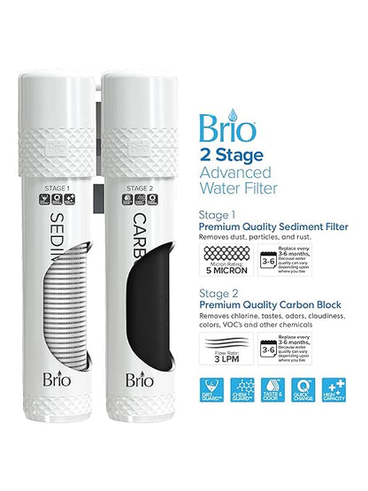 Brio 520 Bottom Load Water Cooler Dispenser for 5 Gallon Bottle w/ 2 Stage Filter | Hot Cold & Room Temp Water Options for Home & Office | Removes Chlorine, VOC's, Bad Taste & Chemicals