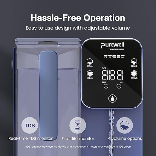 Purewell 4-Stage Purification Countertop Reverse Osmosis Water Filter System with Alkaline Filter and Portable Water Pitcher, 3.5:1 Pure to Drain, pH 8-9, No Installation Required (C01)