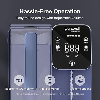 Purewell 4-Stage Purification Countertop Reverse Osmosis Water Filter System with Alkaline Filter and Portable Water Pitcher, 3.5:1 Pure to Drain, pH 8-9, No Installation Required (C01)