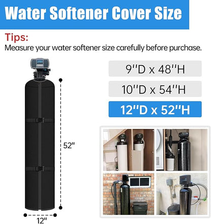 Water Softener Tank Jacket, 3mm Neoprene Water Softener Cover Insulated All-Weather Protection, Heavy Duty Tank Cover to Prevent Sweating, 12''D x 52''H- Black