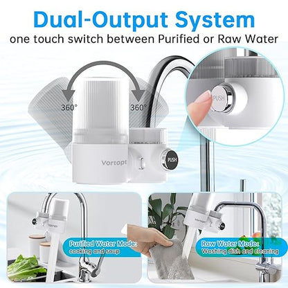 Vortopt 360°Rotating Water Filter Faucet,Ultra Filtration NSF/ANSI 42 Certified,Reduces 99% Chlorine,Odor,400 Gallons,Fits Most Standard Bathroom Sink Filter,T6-UF-White.