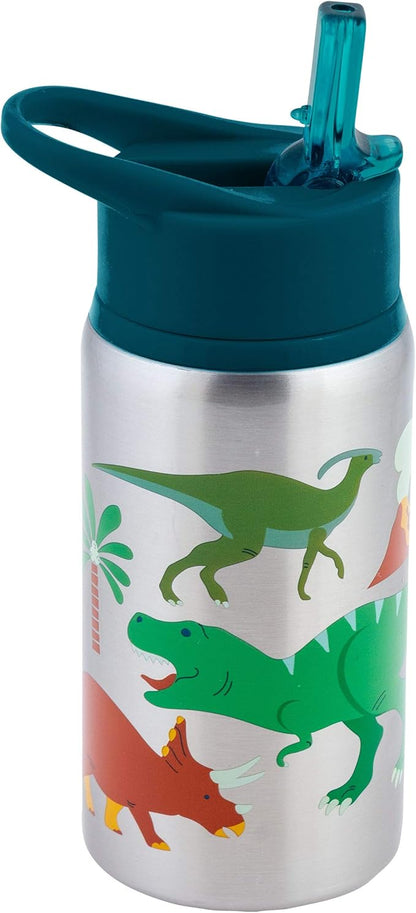 Stephen Joseph Stainless Steel Water Bottles, 18 OZ, Straw lid, Reusable tumbler, Insulated, DINO