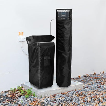 Water Softener Cover,Outdoor Insulated Water Softener Tank Cover with Top Transparent PVC Window + Brine Tank Cover with Split Zipper Opening - Prevent Sweating (Black)