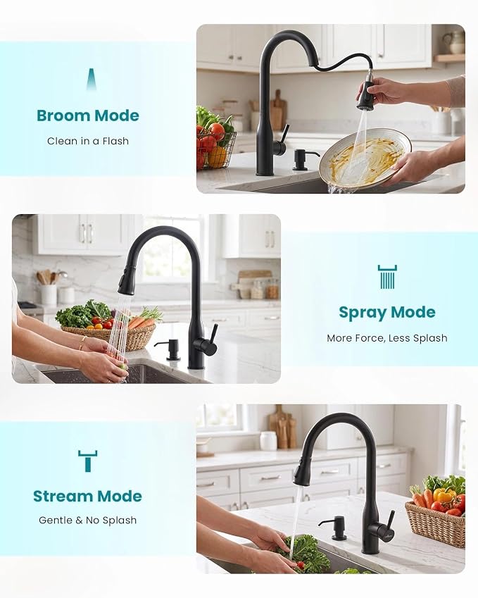 APPASO Matte Black Kitchen Faucet Touchless with Sensor and Soap Dispenser | cUPC-Certified Lead-Free Hoses Hands Free Activated Motion Sink Faucets with Pull Down Sprayer 3 Modes for 1 to 4 Hole Sink
