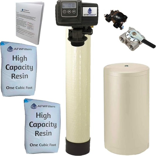 AFWFilters 2 cubic Foot (64k) Whole Home Water Softener with High Capacity Resin, 3/4" Stainless Steel FNPT Connection, and Almond Tanks