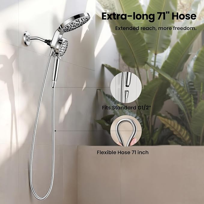 JOMOO Shower Head with Handheld Spray Combo, 7 Spray Settings Magnetic Showerhead with Filters for Hard Water, Magnetic Docking System, 71 inch Shower Hose, Chrome