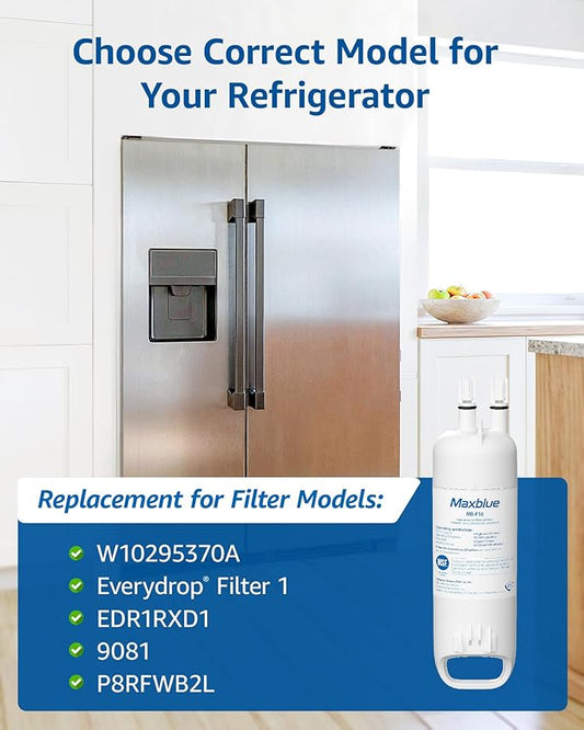 Maxblue MB-F38 Replacement for W10295370A, Everydrop® Filter 1, EDR1RXD1, EDR1RXD1B, P8RFWB2L, P4RFWB, Kenmore® 46-9081, 46-9930, Refrigerator Water Filter, 1 Filter