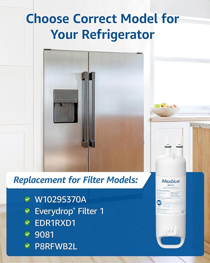 Maxblue EDR1RXD1 Replacement for Everydrop® Filter 1, Whirlpool® W10295370A, EDR1RXD1B, P8RFWB2L, P4RFWB, MB-F38, Kenmore® 46-9081, 46-9930 Refrigerator water filter, 2 Filters