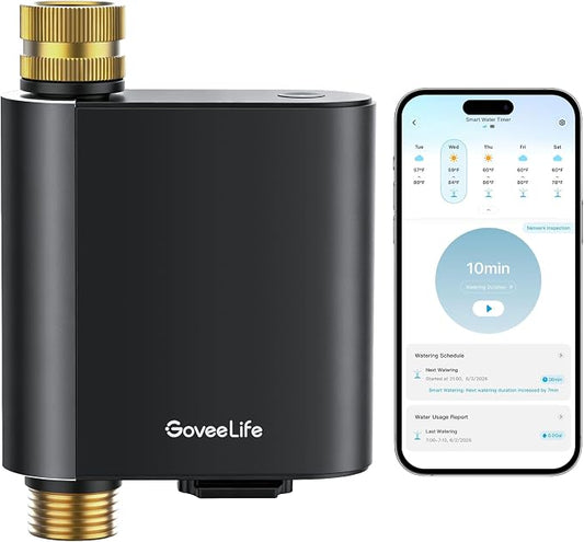 GoveeLife H5901 Bluetooth Smart Sprinkler Timer, Gateway not Included | Remote Control up to 229ft, Brass Inlet & Outlet, 2Yr Battery Life, IP67 Waterproof, for Garden/Lawn/Yard