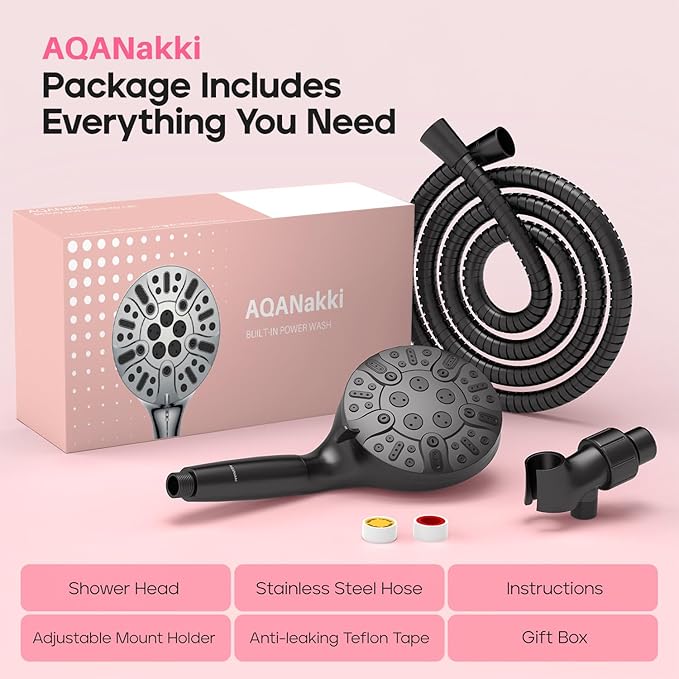 Filtered Shower Head with Handheld, High Pressure 9 Settings Shower Filter Head for Hard Water, Built-in Power Spray, Hard Water Filter Showerhead-Remove Chlorine-Dry Skin,Hair(Matte Black)