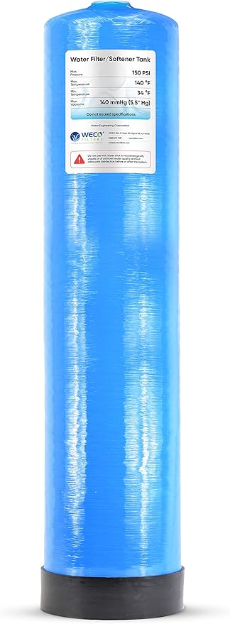WECO Mineral Tank for Water Softener/Filter - Polyethylene Inner Shell Pressure Vessel with 2.5" Top Opening - 150 PSI Max Pressure - 120 °F Max Temperature - 14x65, Blue