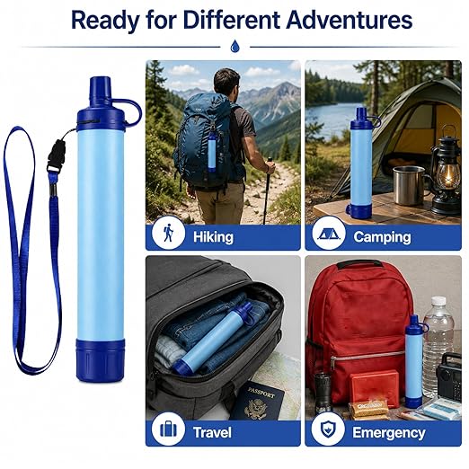 Emergency Water Filter Straw, Portable, Lightweight, for Hiking, Camping, Travel (2PCS)