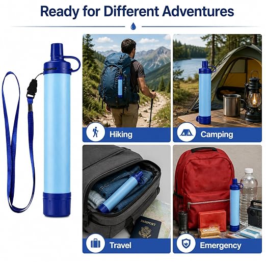 Emergency Water Filter Straw, Portable, Lightweight, for Hiking, Camping, Travel (1PCS)