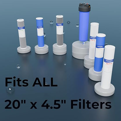 20" x 4.5" Whole House Water Filter Housing with Bottom Drain Port - 1" NPT Brass Ports, BPA-Free Blue Sump, Double O-Ring Leak-Proof - Fits All Standard 20x4.5 Filters