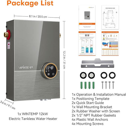 Tankless Water Heater Electric 12kW, 240 Volt On Demand Instant Hot Water Heater, Within 1℉ Stable Temp, Up to 2.8 GPM, WiFi Control, ETL Certified, Eco, WM12