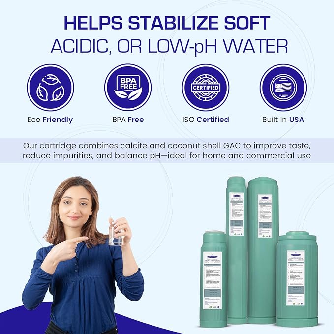 Crystal Quest Calcite & Coconut Shell GAC Water Filter Cartridge – pH Balancing, Dual-Stage Filtration, Removes Impurities, Enhances Taste – Fits Countertop & Inline Systems