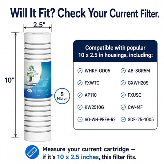 CFS – Standard Capacity Grooved Water Filter Cartridges Compatible with Whirlpool WHKF-GD05 Models – Removes Bad Taste and Odor – Whole House Replacement Filter Cartridge (6 Pack)