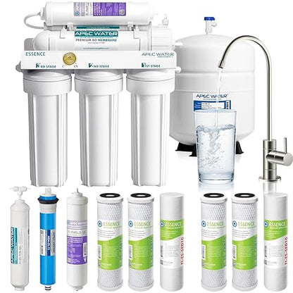 APEC Water Reverse Osmosis Water Filter System, WQA Certified, 6-Stage with Alkaline Mineral pH+ and Extra High Capacity Pre-Filter Set Stage 1-3, Ultra Safe Essence Series, 75 GPD