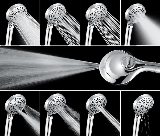 INAVAMZ 2-in-1 Shower Heads with Handheld Spray Combo: 10” Rainfall Shower Head & Hand Held Shower Head, 9 Spray Settings Detachable Shower Head with ON/OFF Switch and 15-Stage Filter