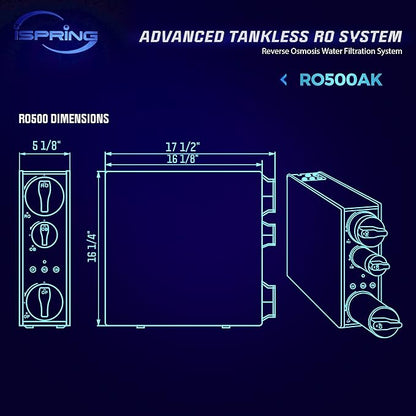 iSpring RO500AK-BN+UVF8 Tankless Reverse Osmosis Water Filtration System with Natural pH Alkaline Remineralization and LED UVF8 Light, 500 GPD RO System, Brushed Nickel Faucet, 2:1 Pure to Drain Ratio