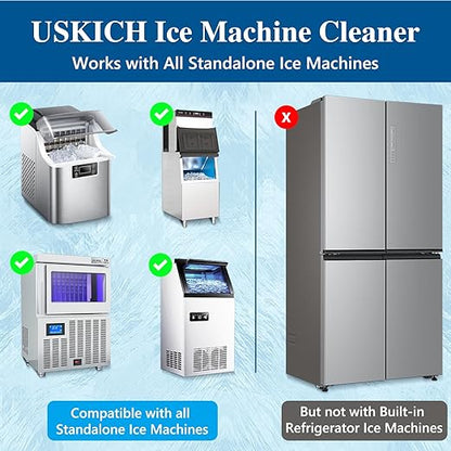 Ice Machine Cleaner Maker Descaler - Nickel Safe Descaler, Ice Maker Cleaner Compatible with Whirlpool, Scotsman, KitchenAid, Affresh, Hoshizaki, GE Opal Cleaning Kit, (1Gallon, 33 Uses)